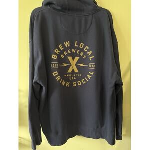 Brewery X Navy Zip Hoodie 2XL Brew Local Drink Social Graphic Sweatshirt USA
